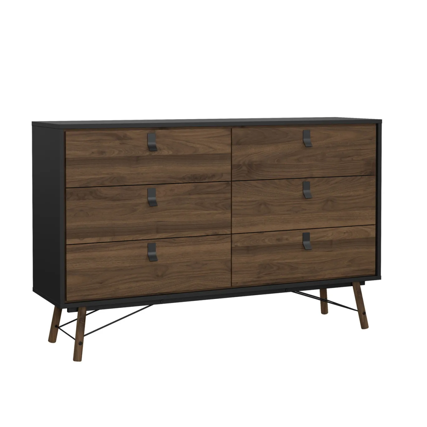 Dubbele Ladekast Ry Noten Mat Zwart 150cm - Giga Living
