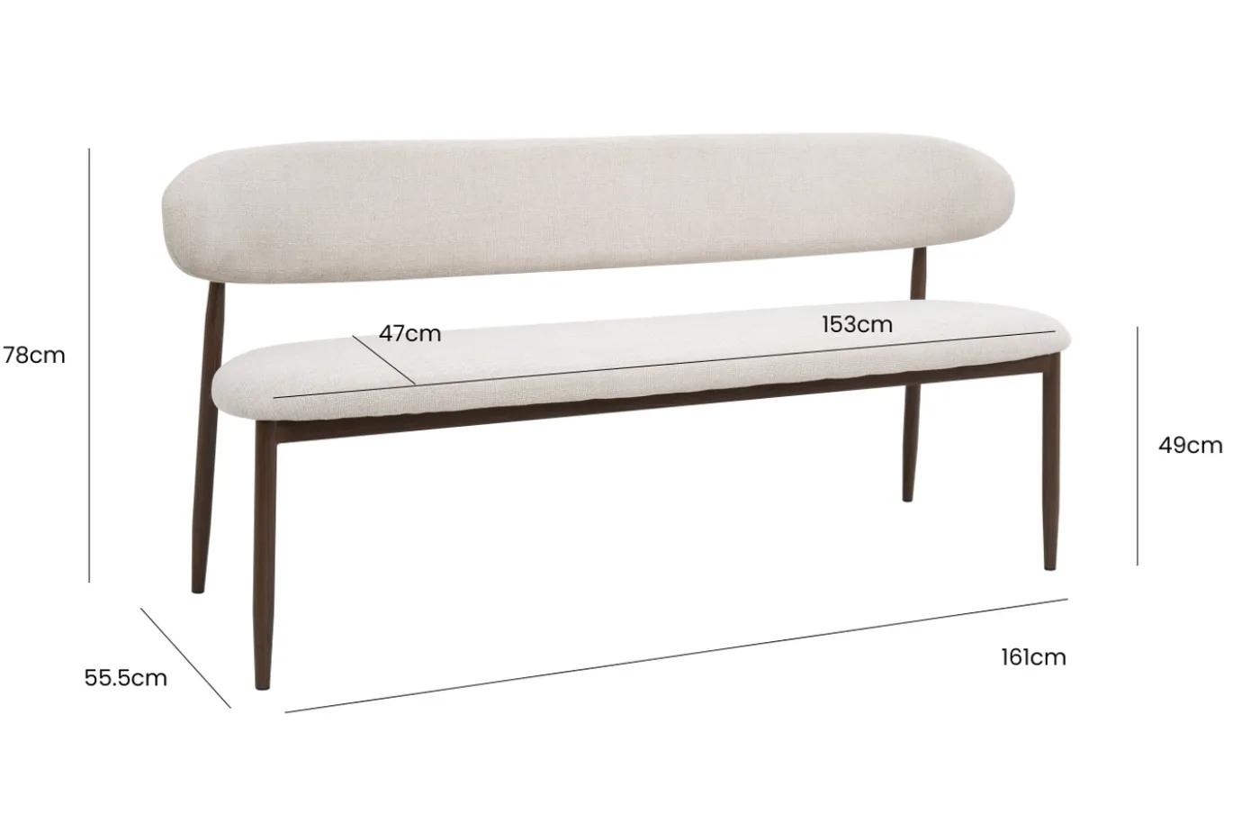 Eetkamerbank Alexia Beige/Walnoot 160cm - Giga Meubel