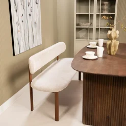 Eetkamerbank Noor Beige/Walnoot 160cm - Giga Meubel