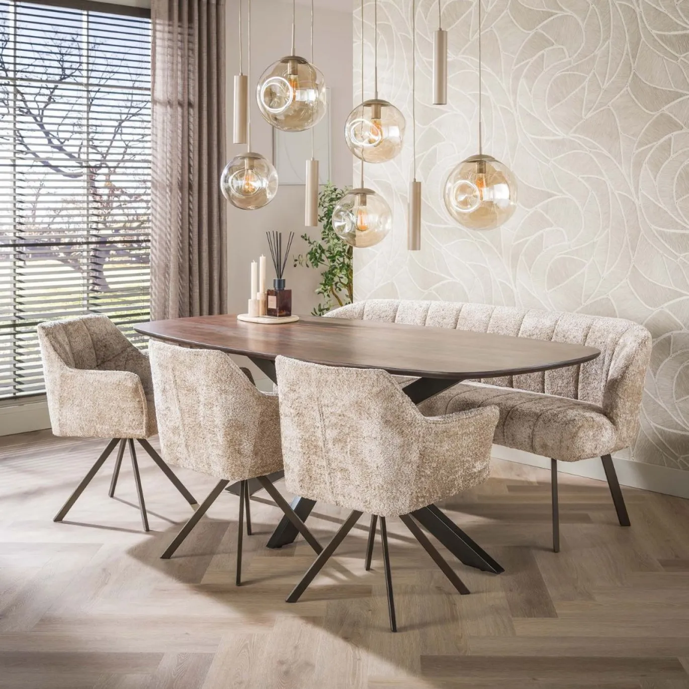 Eetkamerbank Oval Alura Zand/Bruin - Giga Meubel