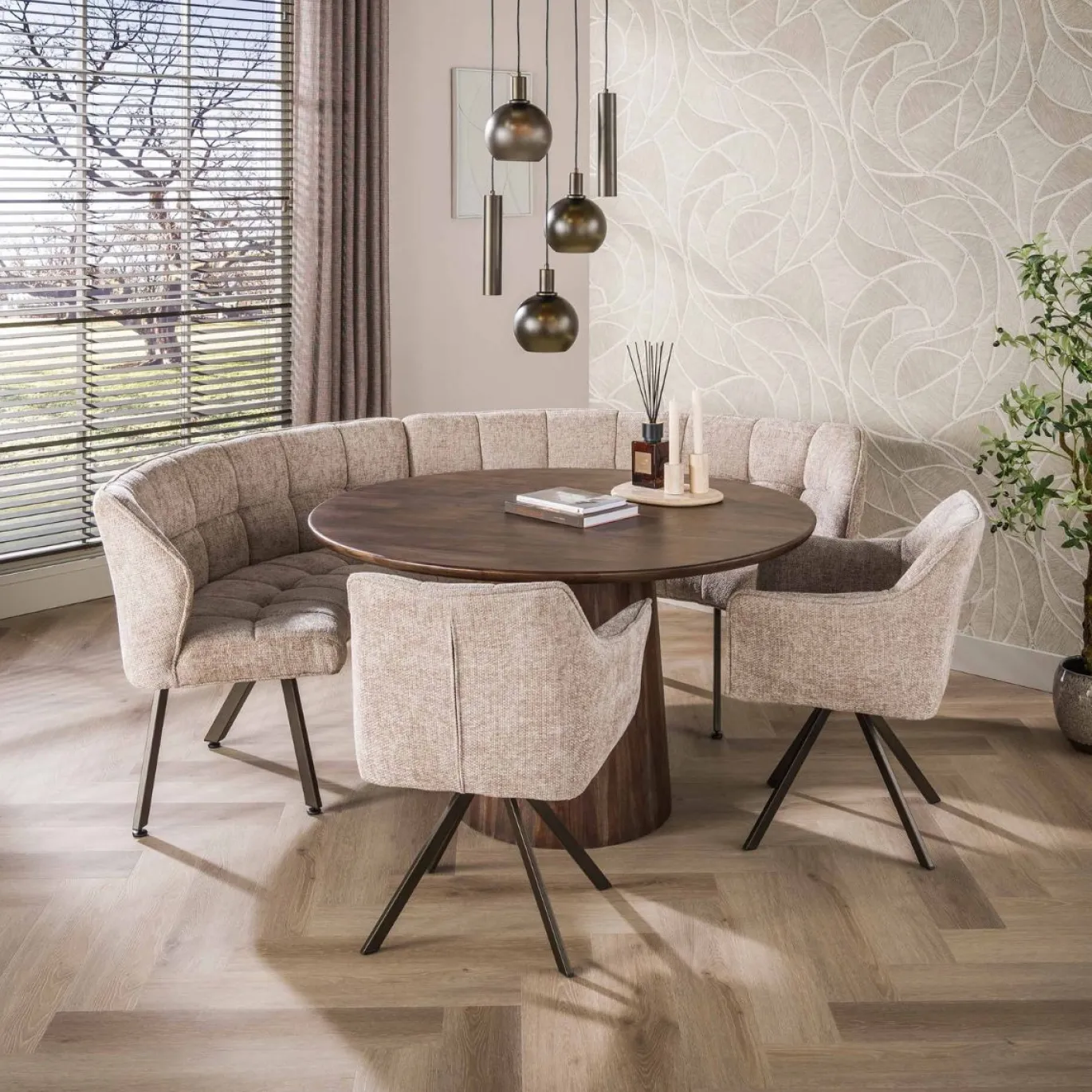 Eetkamerbank Oval Hoven Zand/Bruin - Giga Meubel