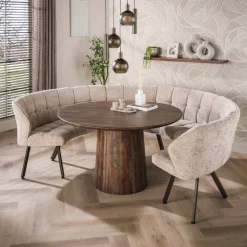 Eetkamerbank Raster Rond 3-delig Hoven Zand/Bruin - Giga Meubel
