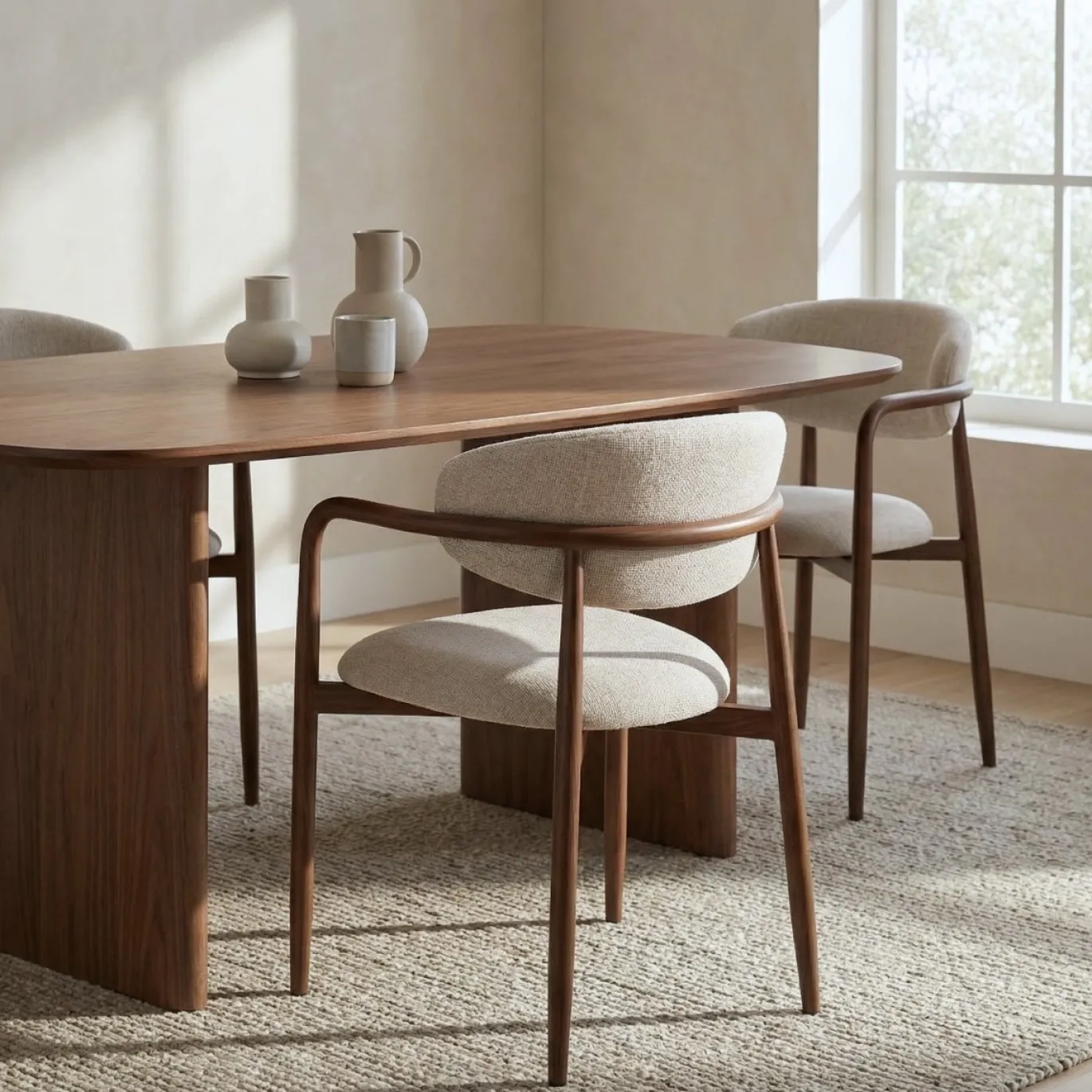 Eetkamerstoel Alexia met Armleuning Beige/Walnoot - Giga Meubel