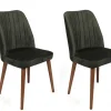 Eetkamerstoel Alfa Velvet Khaki/Walnoot Set van 2