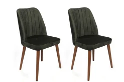 Eetkamerstoel Alfa Velvet Khaki/Walnoot Set van 2