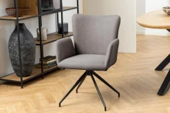 Eetkamerstoel Clara Met Armleuning Basel Lichtgrijs Bruin Set van 2 - Giga Living
