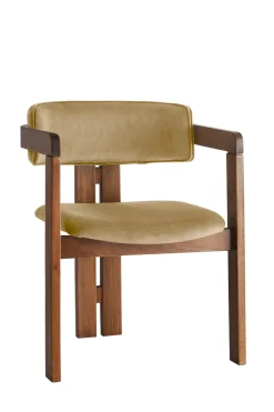 Eetkamerstoel Cozy Velvet Licht Taupe/Walnoot