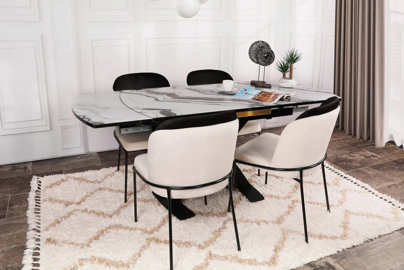 Eetkamerstoel Dore Velvet Crème/Zwart Set van 2
