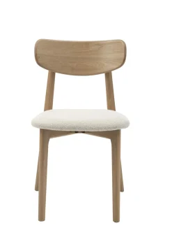 Eetkamerstoel Elim Off White Bouclé Naturel Eiken - Giga Living