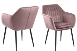 Eetkamerstoel Fiska Met Armleuning Dusty Rose/zwart - Giga Living