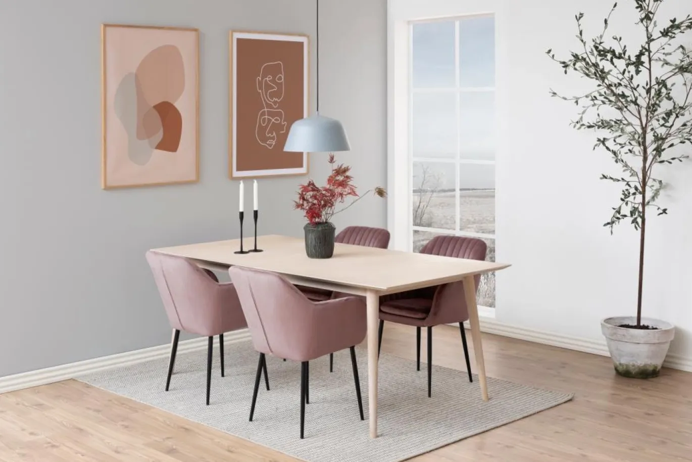 Eetkamerstoel Fiska Met Armleuning Dusty Rose/zwart - Giga Living