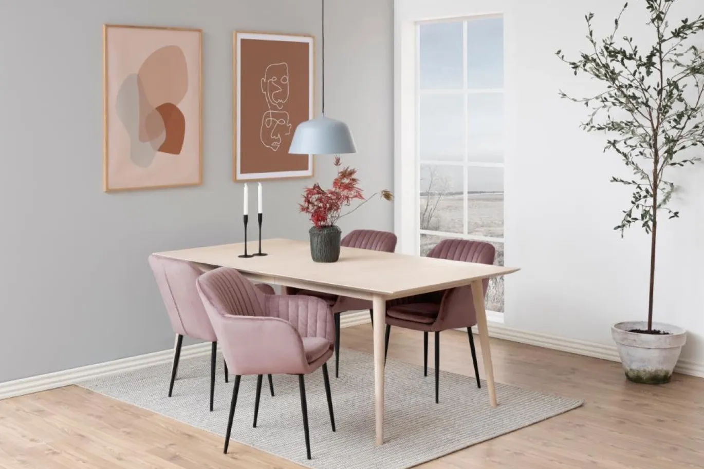 Eetkamerstoel Fiska Met Armleuning Dusty Rose/zwart - Giga Living
