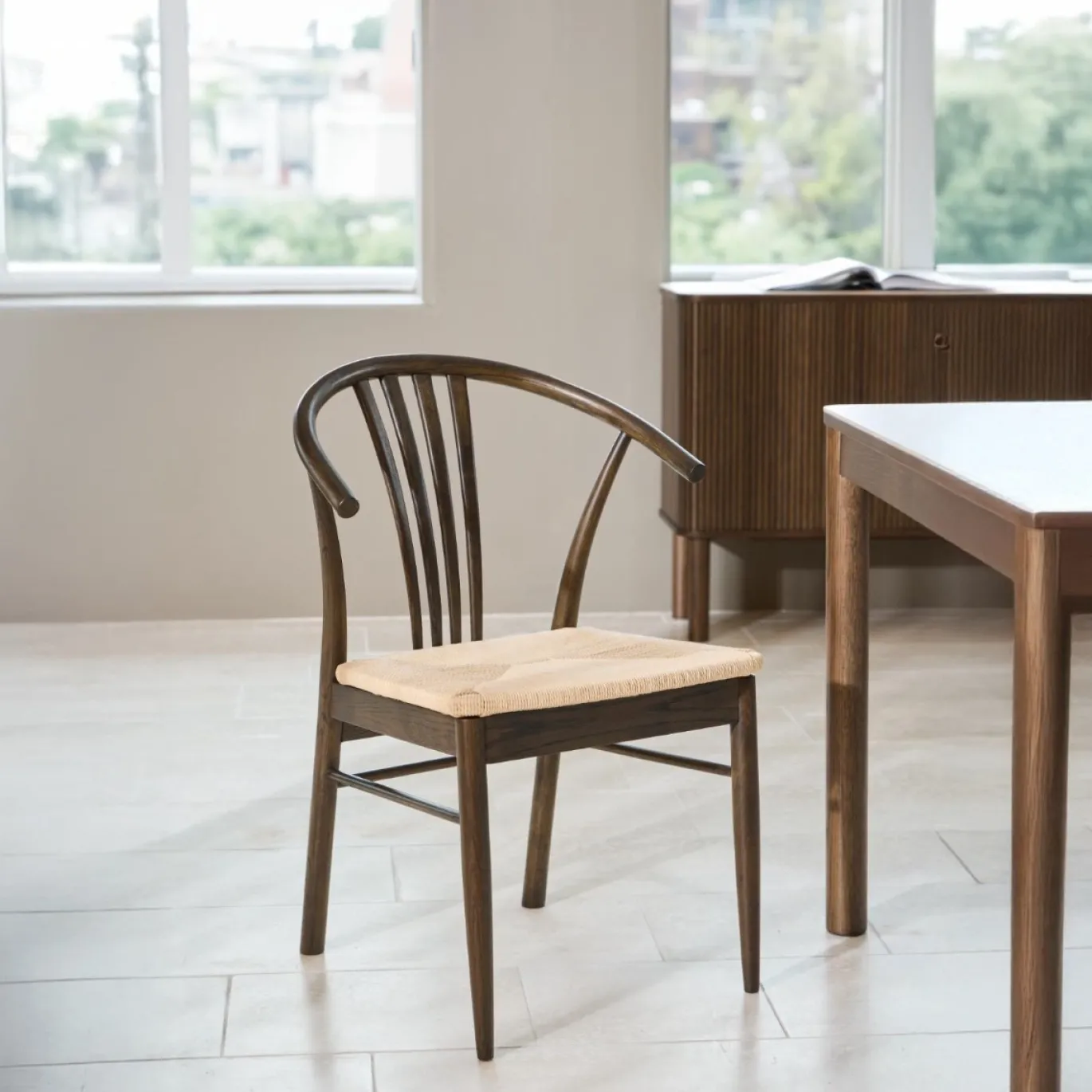 Eetkamerstoel Irenka Met Armleuning Paper Plaits Wit/Zwart - Giga Living