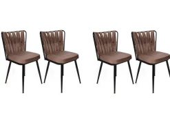 Eetkamerstoel Kusakli Velvet Lichtbruin/Zwart Set van 4