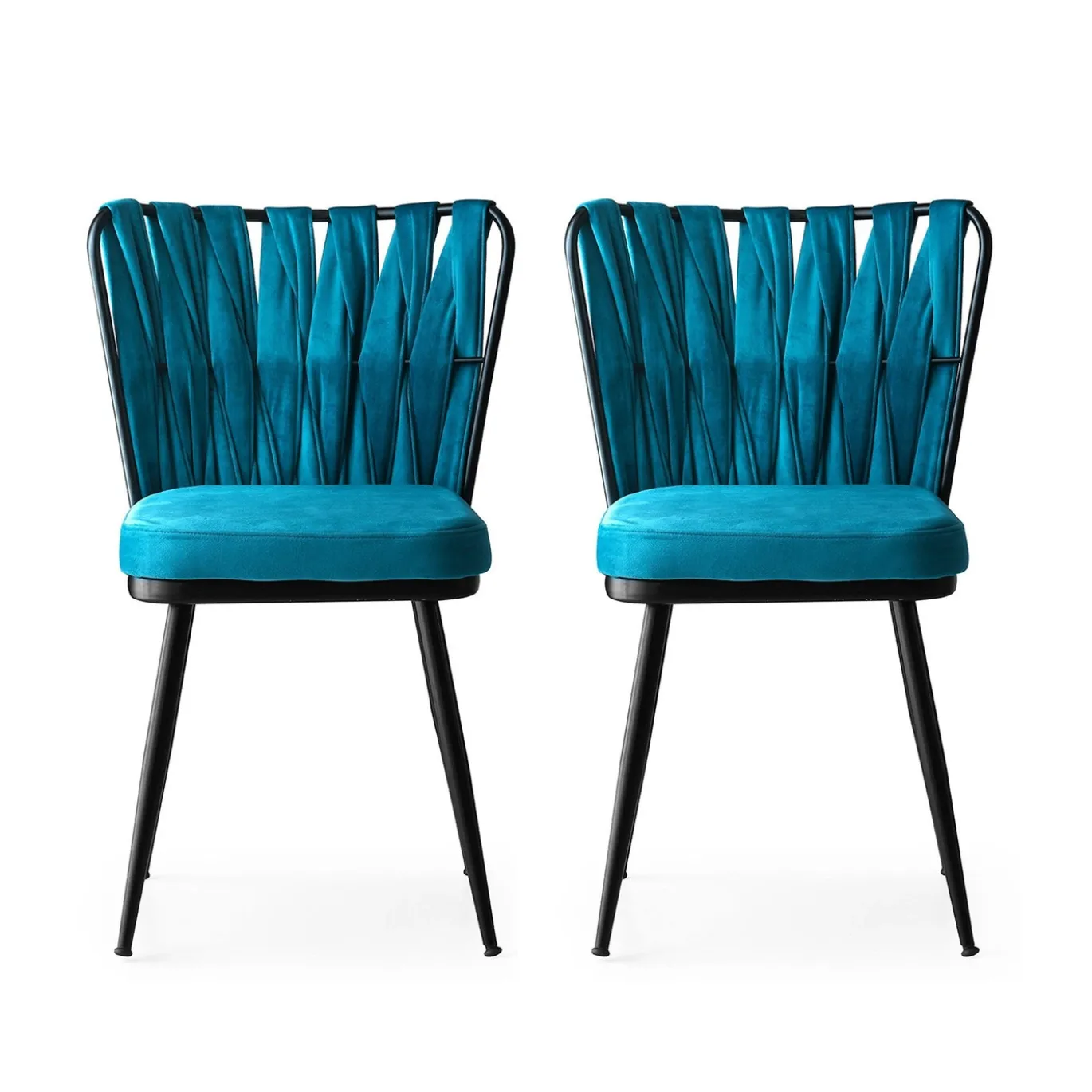 Eetkamerstoel Kusakli Velvet Blauw Set van 2