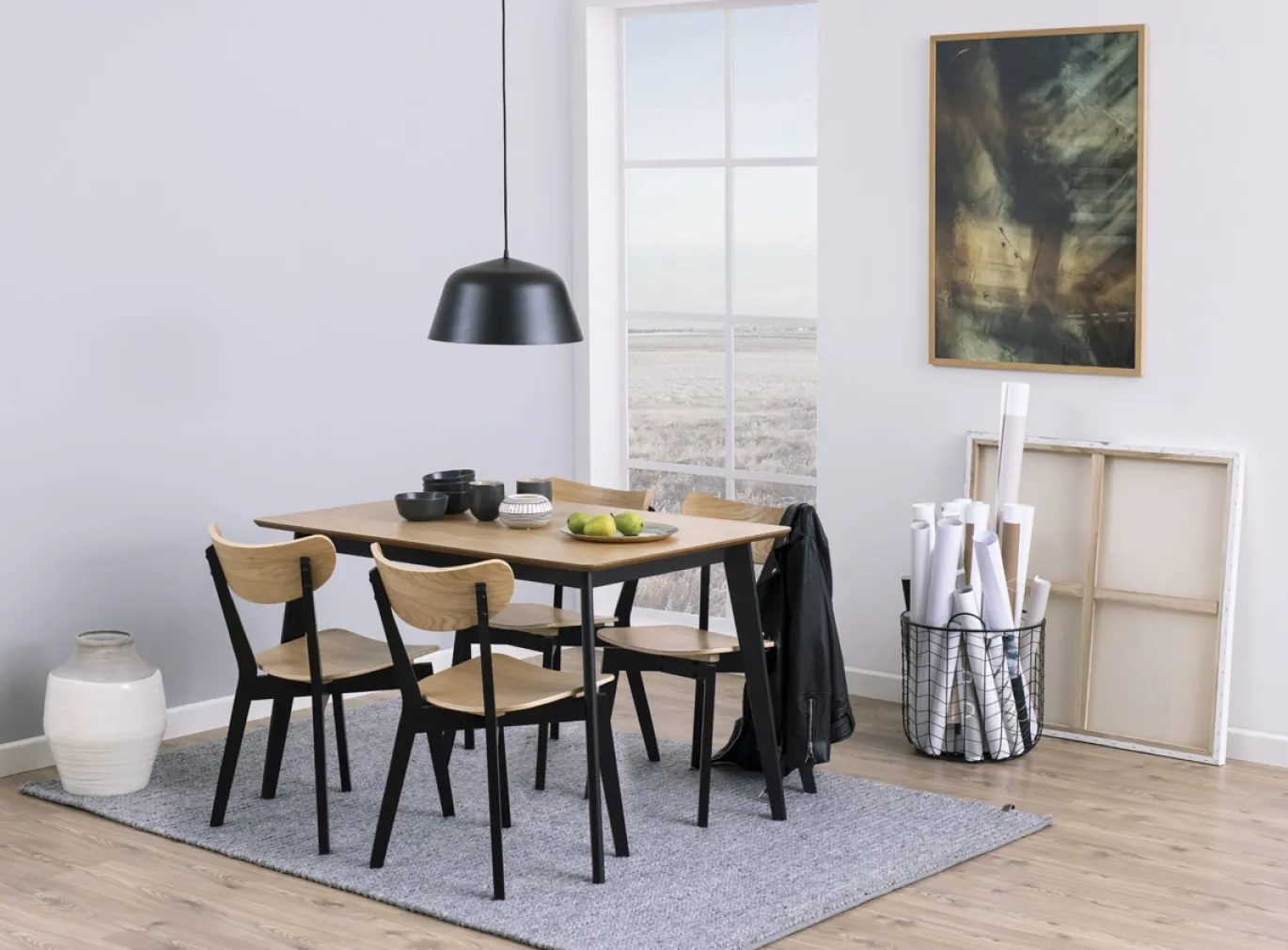 Eetkamerstoel Levi Eiken Fineer Naturel/Zwart - Giga Living