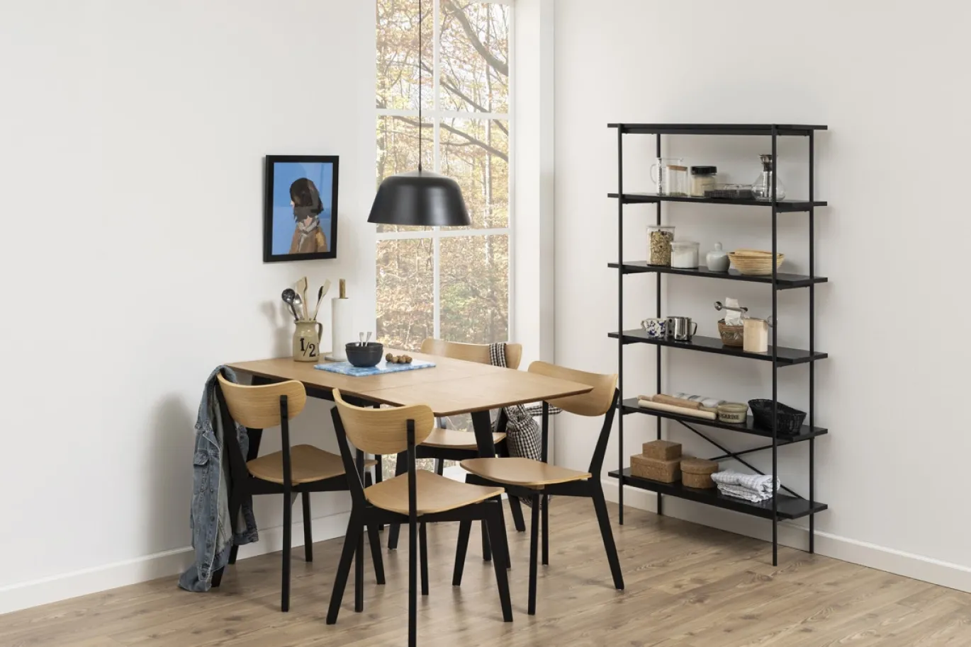 Eetkamerstoel Levi Eiken Fineer Naturel/Zwart - Giga Living