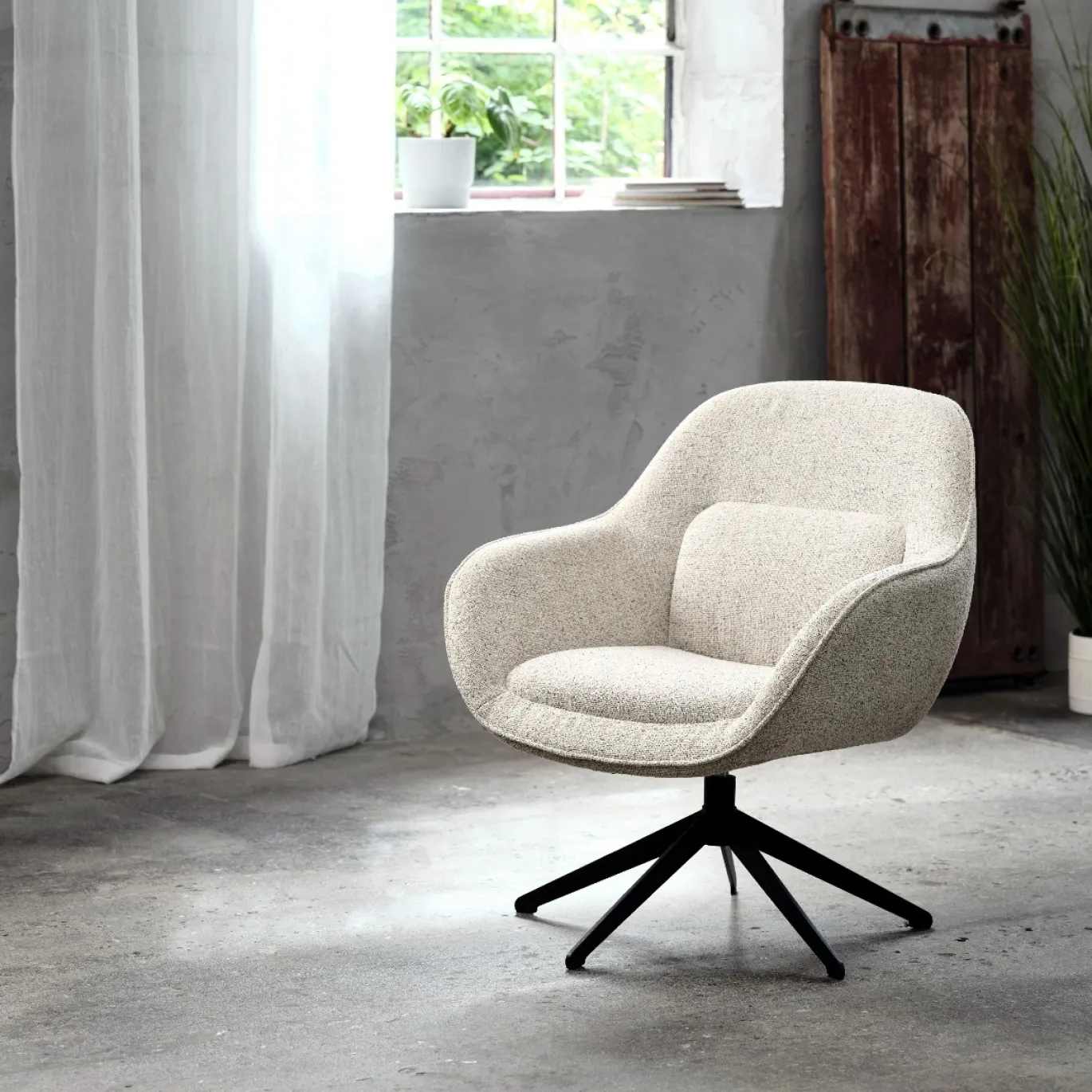 Eetkamerstoel Lynn Lounge Off White Melange Swivel - Giga Living
