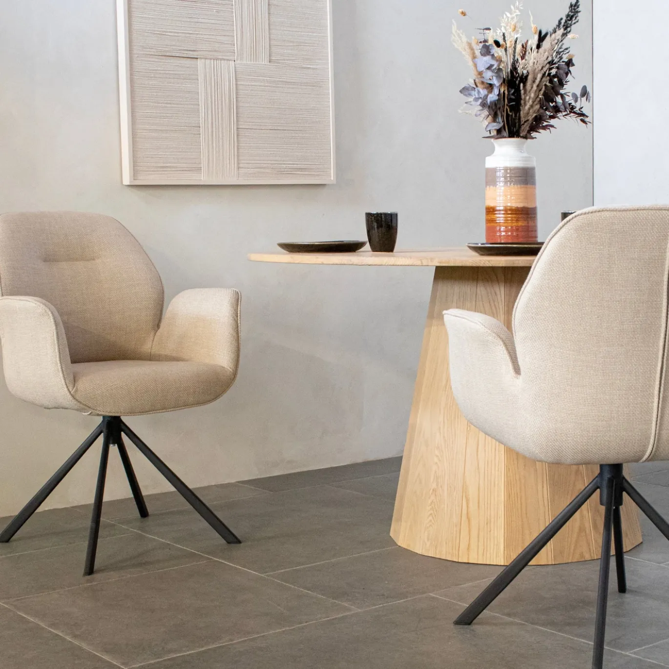 Eetkamerstoel met Armleuning Marouan Beige - Giga Living