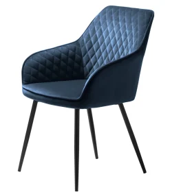 Eetkamerstoel Milton Met Armleuning Blauw Velvet - Giga Living