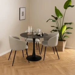 Eetkamerstoel Skive Met Armleuning Beige/Zwart Basel - Giga Living