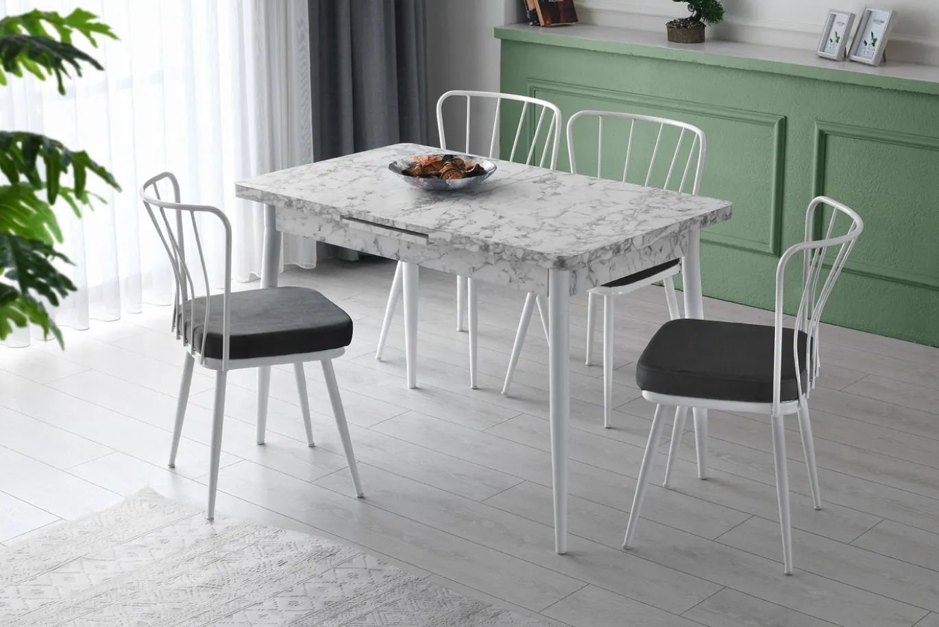Eetkamerstoel Yildiz Velvet Zwart/Wit Set van 2