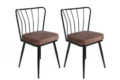 Eetkamerstoel Yildiz Velvet Lichtbruin/Zwart Set van 2