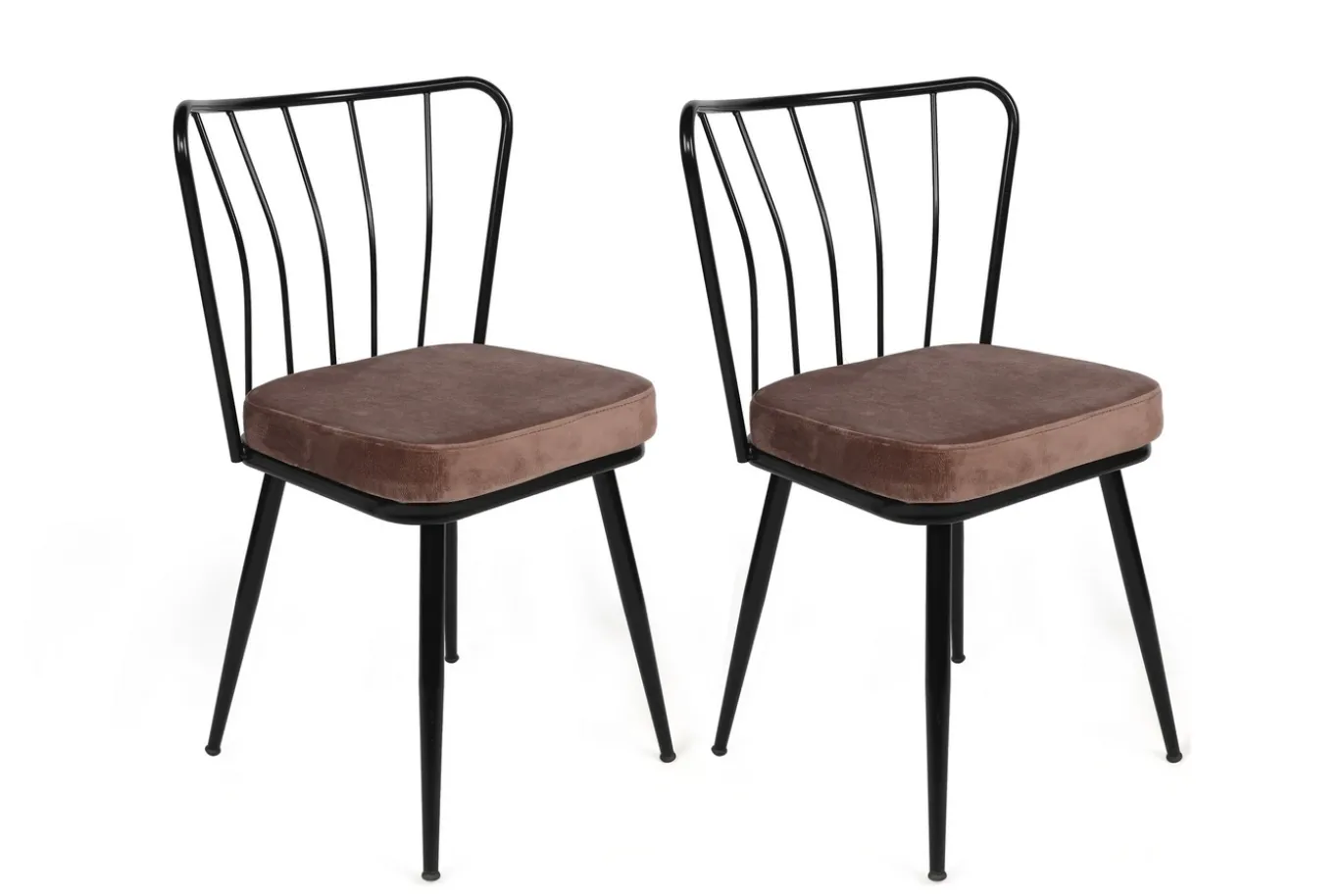 Eetkamerstoel Yildiz Velvet Lichtbruin/Zwart Set van 2