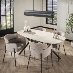 Eetkamertafel Ceramic Deens Ovaal Travertinlook 180cm - Giga Meubel