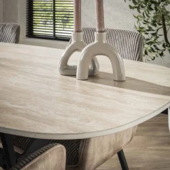 Eetkamertafel Ceramic Deens Ovaal Travertinlook 180cm - Giga Meubel