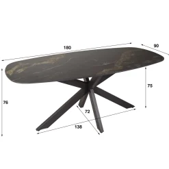 Eetkamertafel Ceramic Fossil Deens Ovaal Zwart 180cm - Giga Meubel