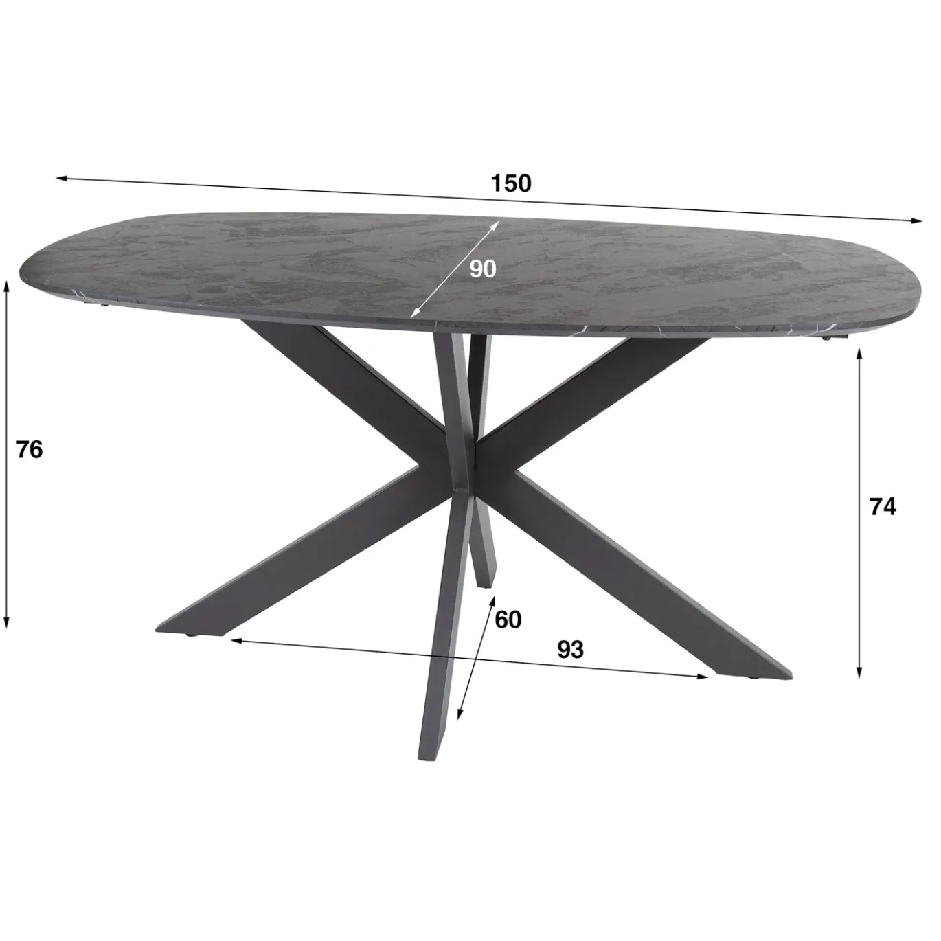Eetkamertafel Deens Ovaal Zwart 150cm - Giga Meubel