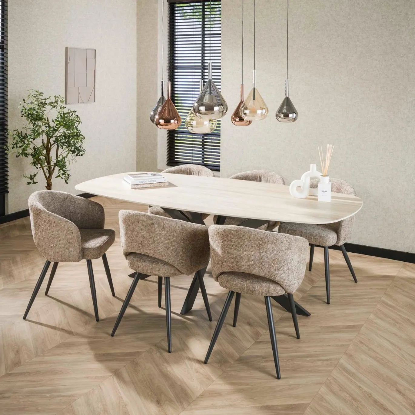 Eetkamertafel Romano Deens Ovaal Travertinlook 180cm - Giga Meubel