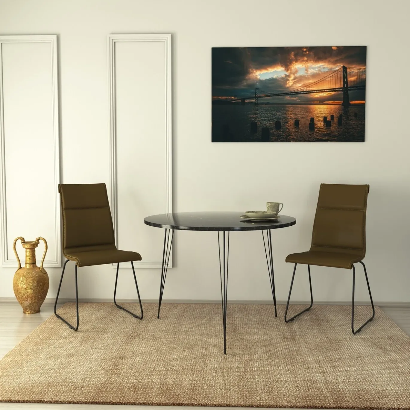 Eetkamertafel Sandalf Melamine Zwart Wit