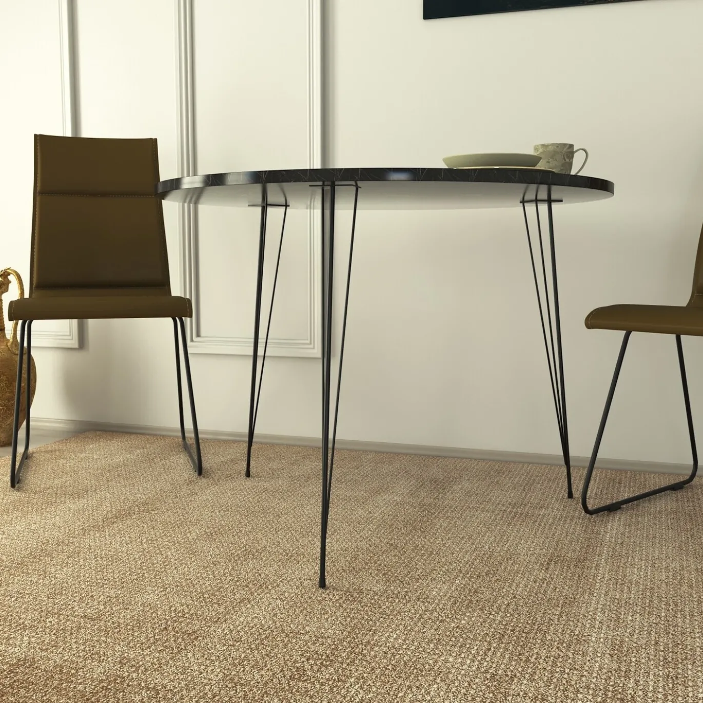 Eetkamertafel Sandalf Melamine Zwart Wit