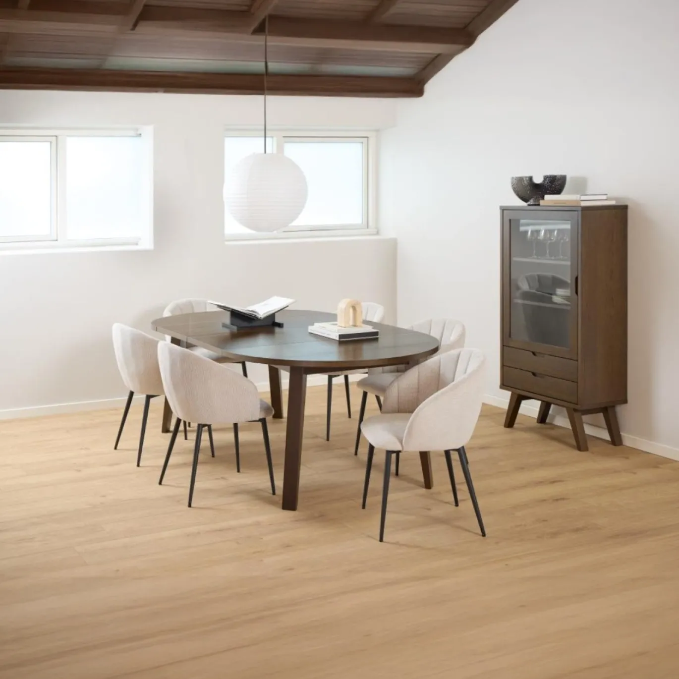 Eettafel Annie Eikenfineer Smoke Ø120/220x75cm - Giga Living