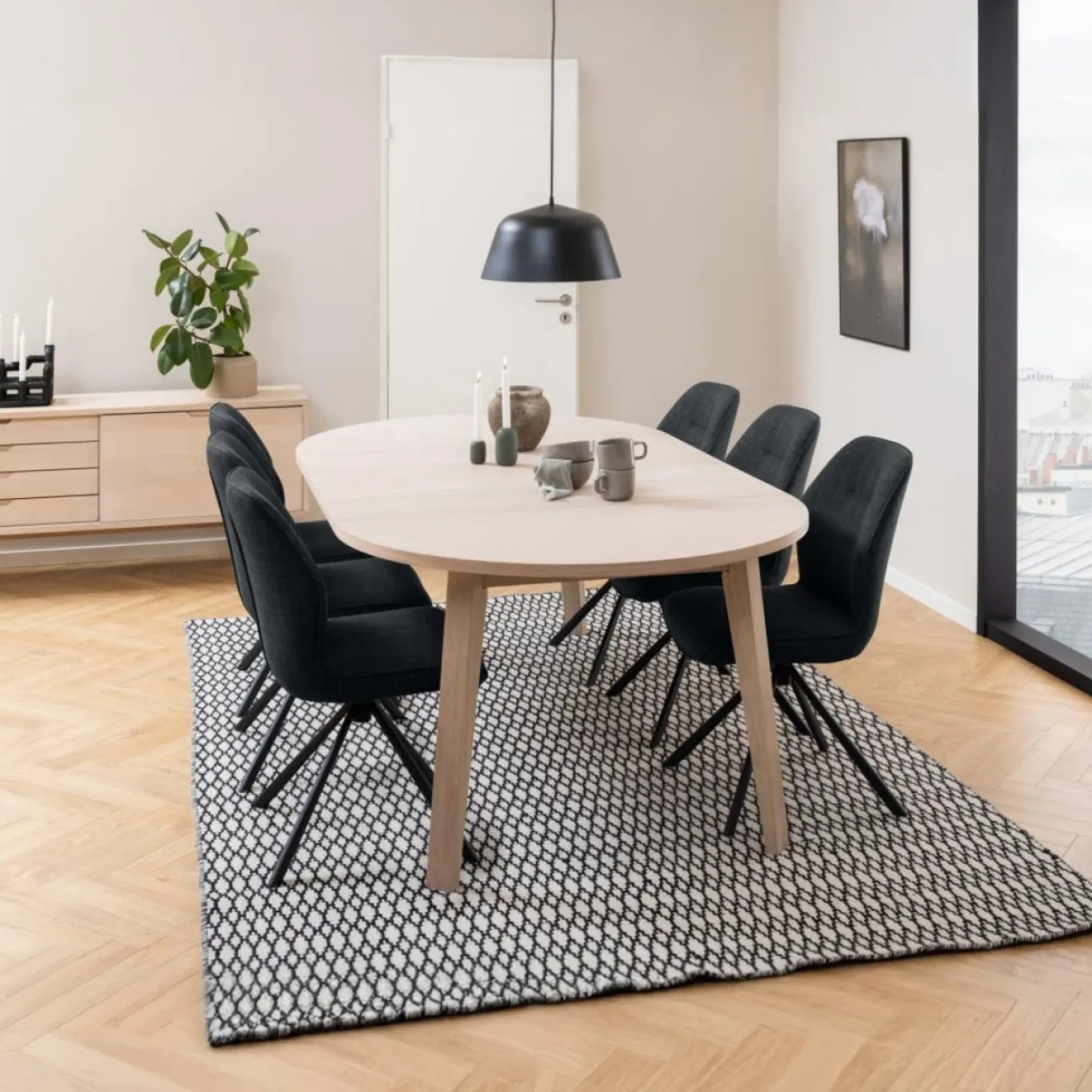 Eettafel Annie Eikenfineer Wit Ø120/220x75cm - Giga Living