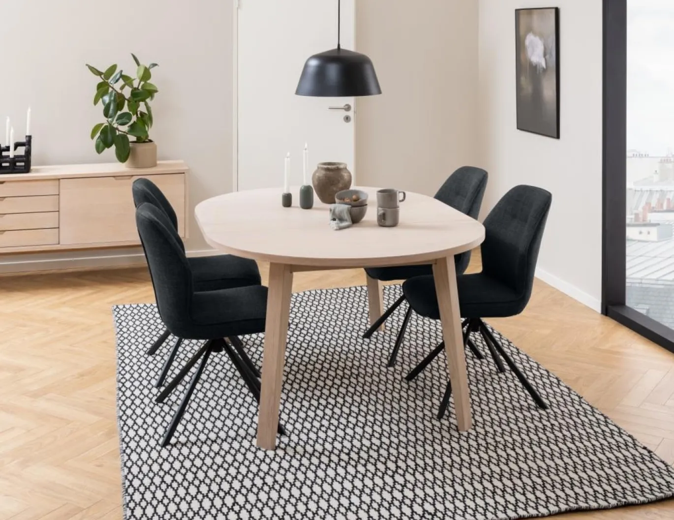 Eettafel Annie Eikenfineer Wit Ø120/220x75cm - Giga Living