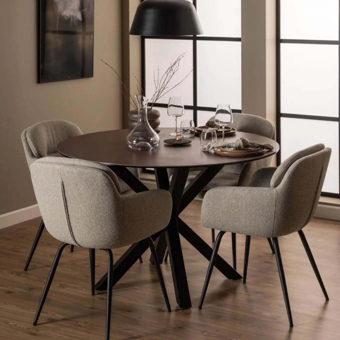 Eettafel Axel Rond Keramiek Bruin Ø120cm - Giga Living
