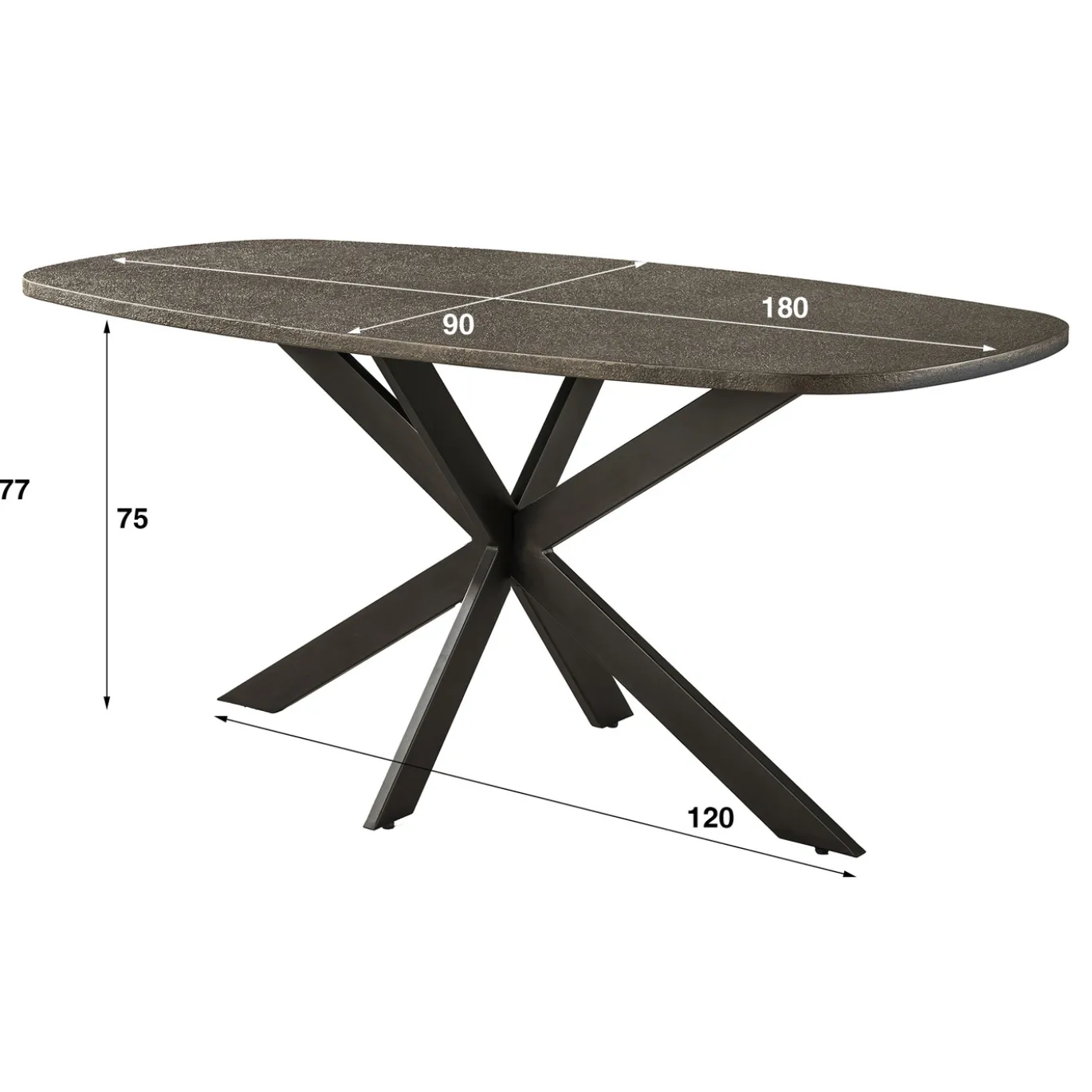 Eettafel Bronvik Deens Ovaal 180cm Brons Liquid Metal - Giga Meubel