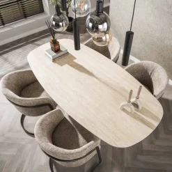 Eettafel Centro Deens Ovaal 180cm Keramiek Travertin - Giga Meubel