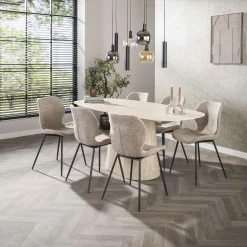Eettafel Centro Deens Ovaal 180cm Keramiek Travertin - Giga Meubel