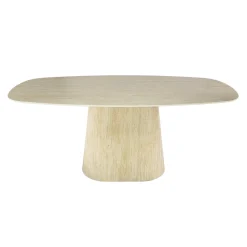 Eettafel Centro Deens Ovaal 3D Keramiek Travertin 180cm - Giga Meubel