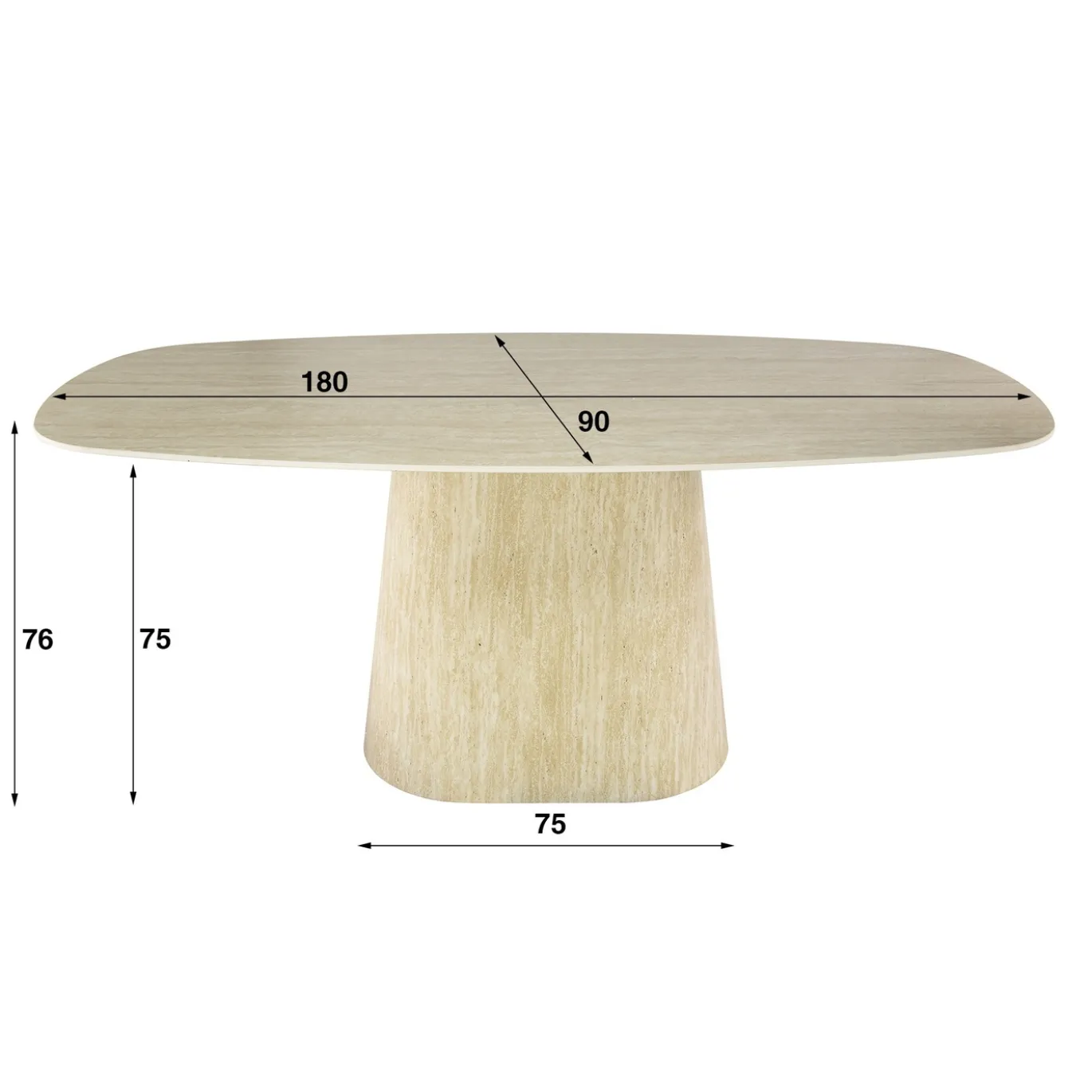 Eettafel Centro Deens Ovaal 3D Keramiek Travertin 180cm - Giga Meubel