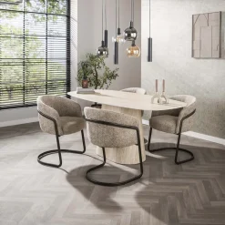 Eettafel Centro Deens Ovaal 3D Keramiek Travertin 180cm - Giga Meubel