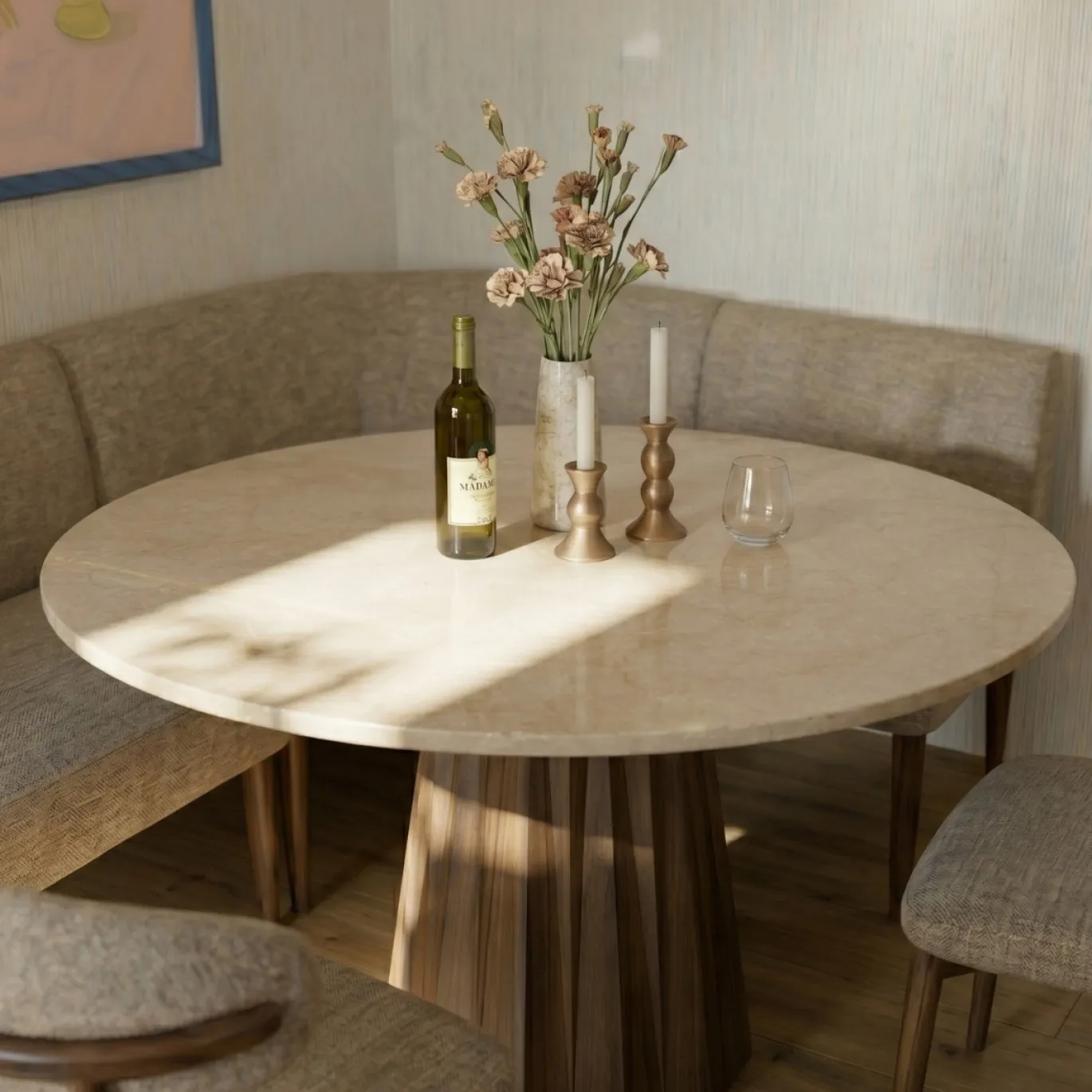 Eettafel Faiza Marmer Beige Rond Ø150cm - Giga Meubel