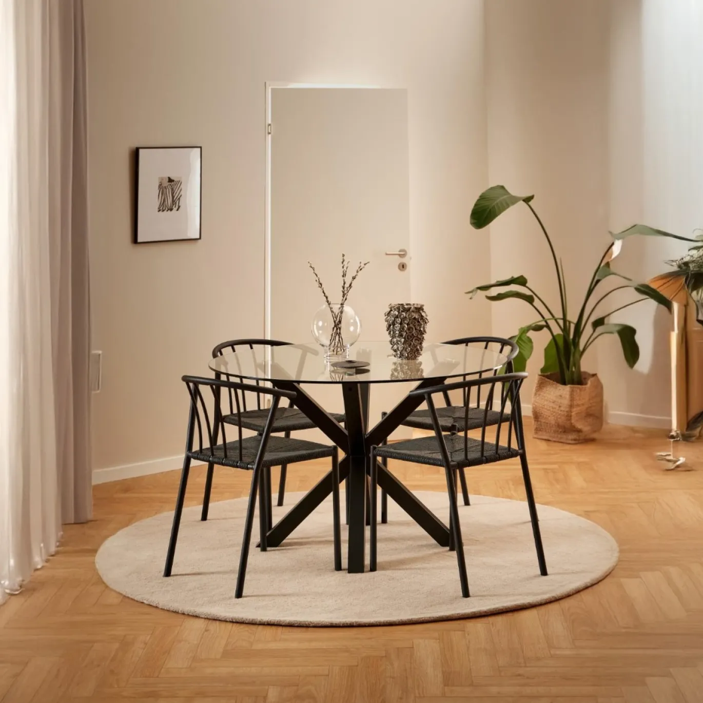 Eettafel Harrie Glas Zwart Ø119x75,5cm - Giga Living