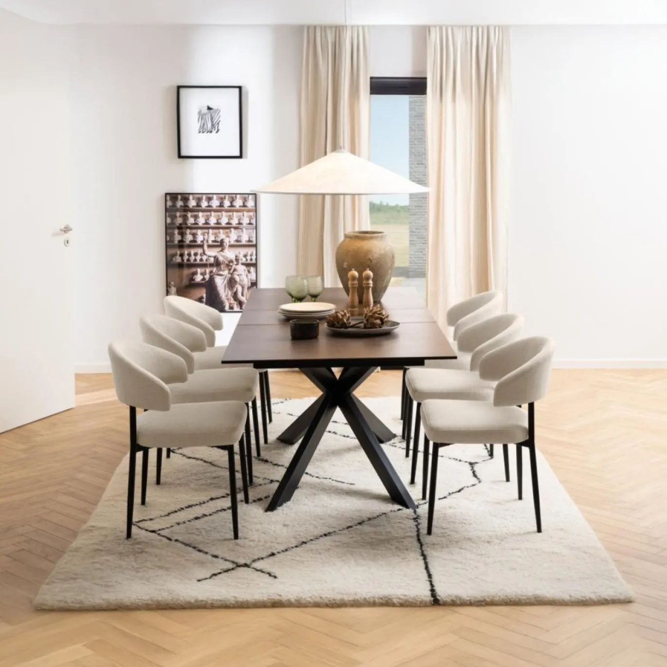 Eettafel Jorvik Keramiek Bruin Lemco 168/210cm - Giga Living