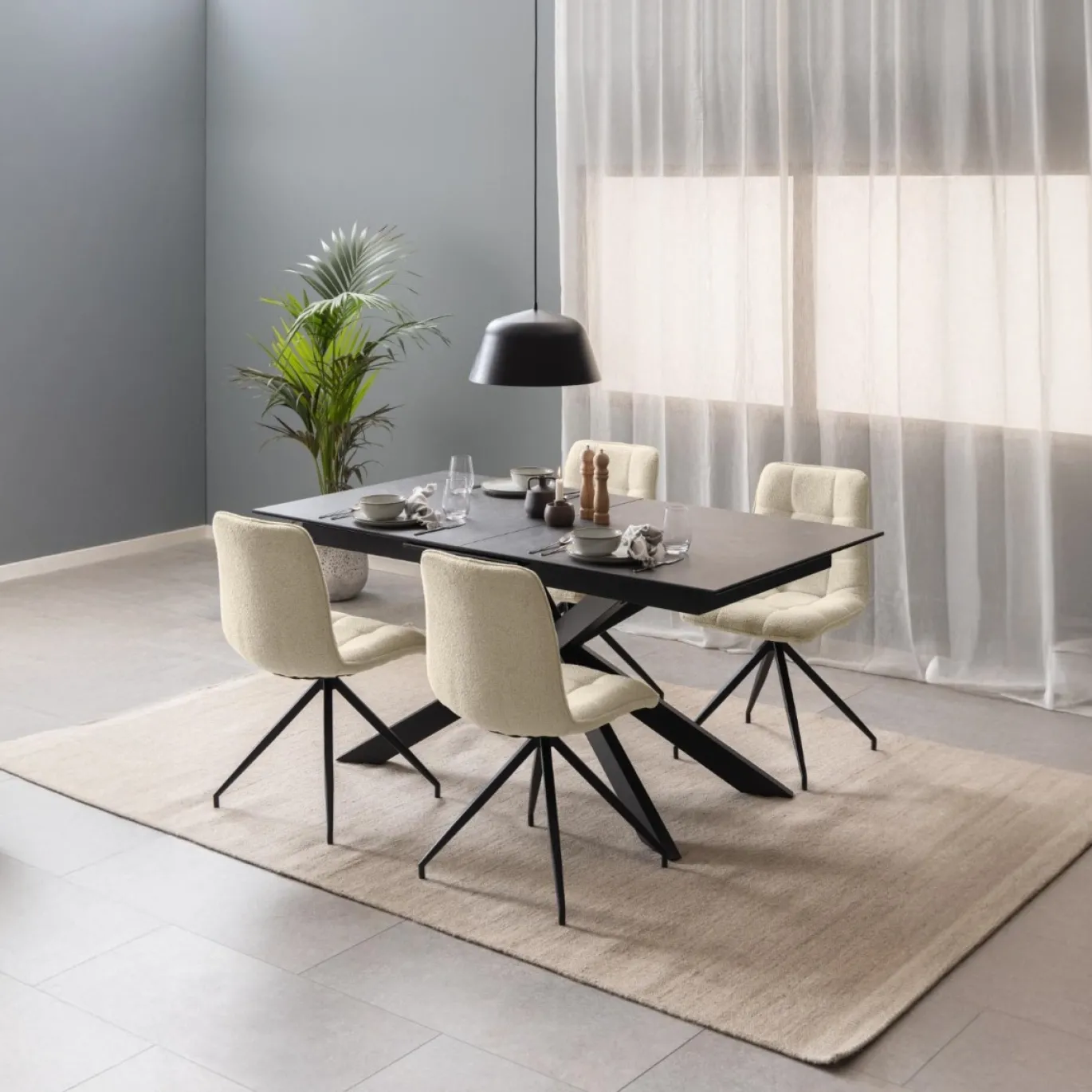 Eettafel Jorvik Keramiek Zwart Fairba 168/210cm - Giga Living