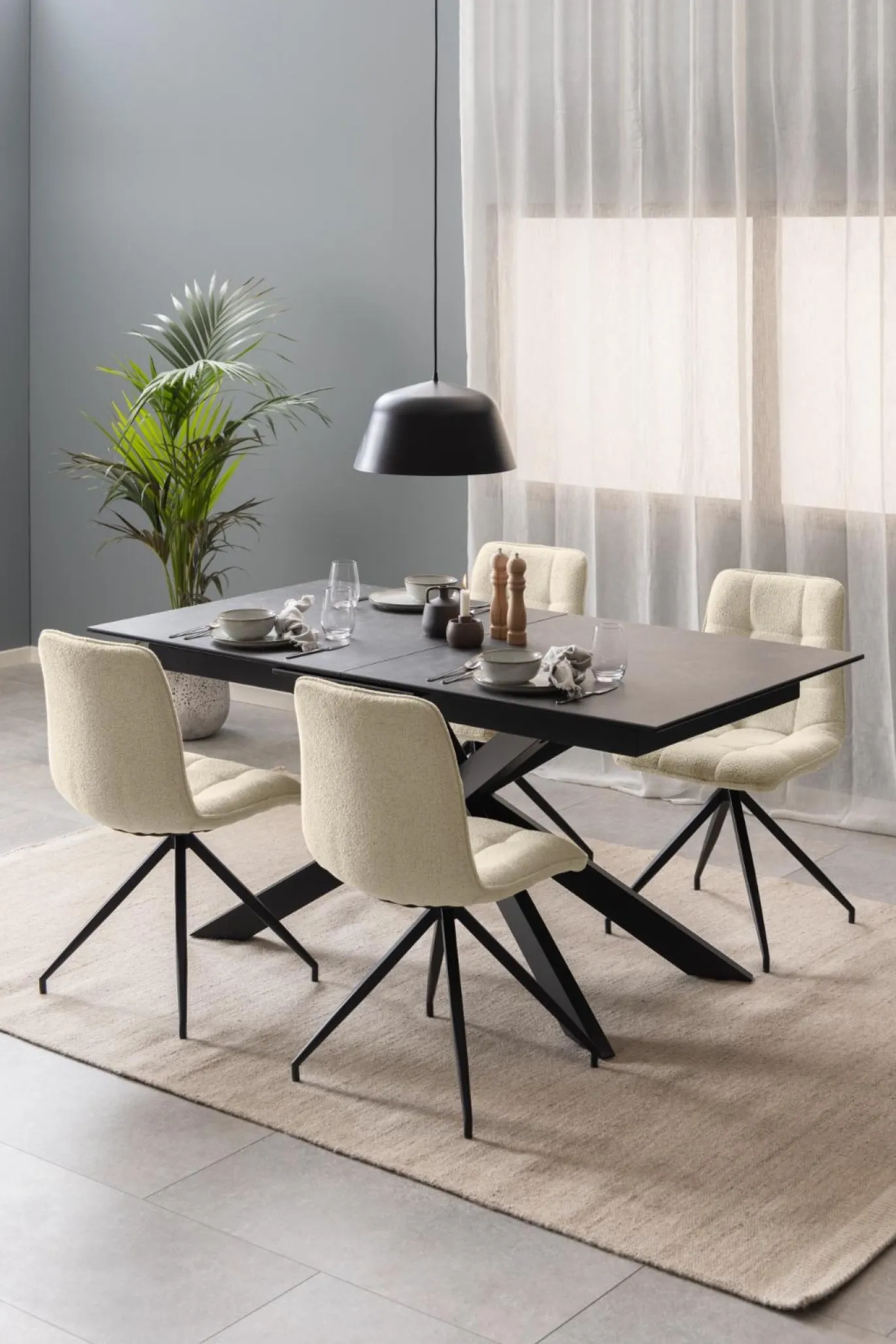 Eettafel Jorvik Keramiek Zwart Fairba 168/210cm - Giga Living